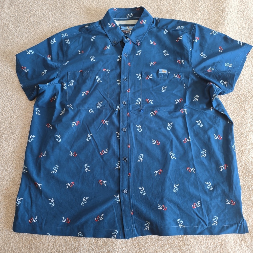 Xcaster‎ Outdoor Shirt Sleeve Button-up Fishing Shirt Nautical Anchor Print XXL